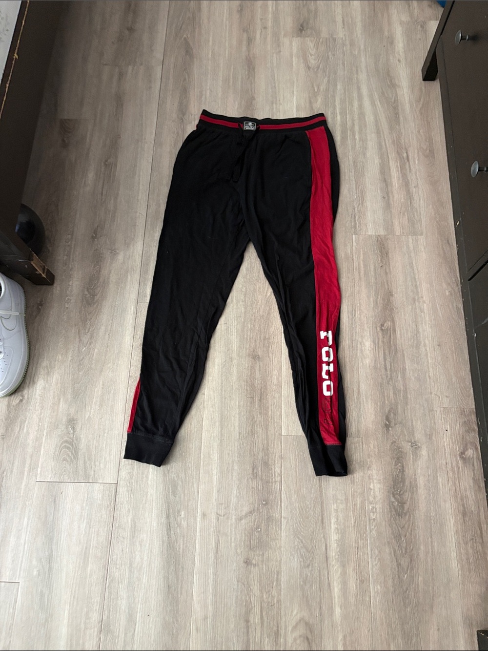 Ralph Lauren Black Sweatpants with Red Stripe